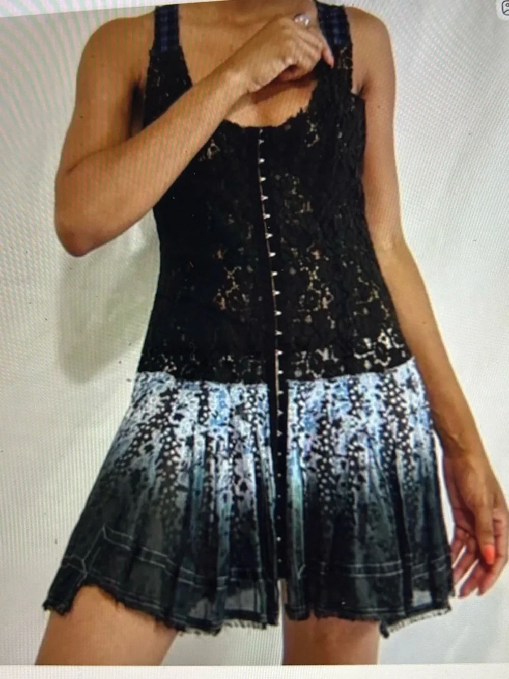 RARE Free People Black Lace and Blue Ombre Mini Dress